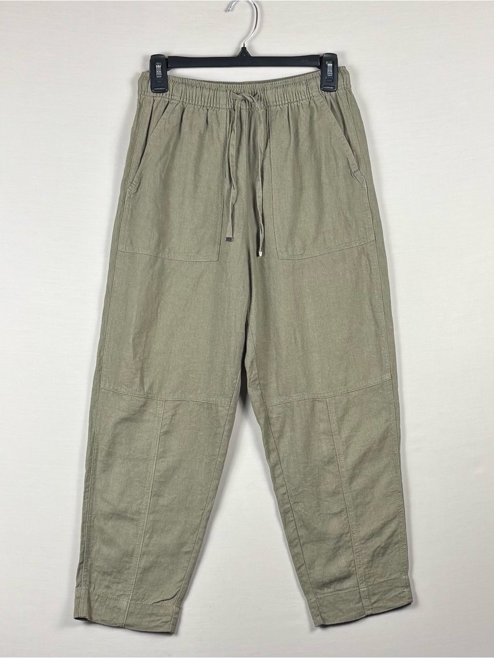 Zara Women’s XS Olive Linen Blend Barrel Pants Elastic Waist Utility Crop
